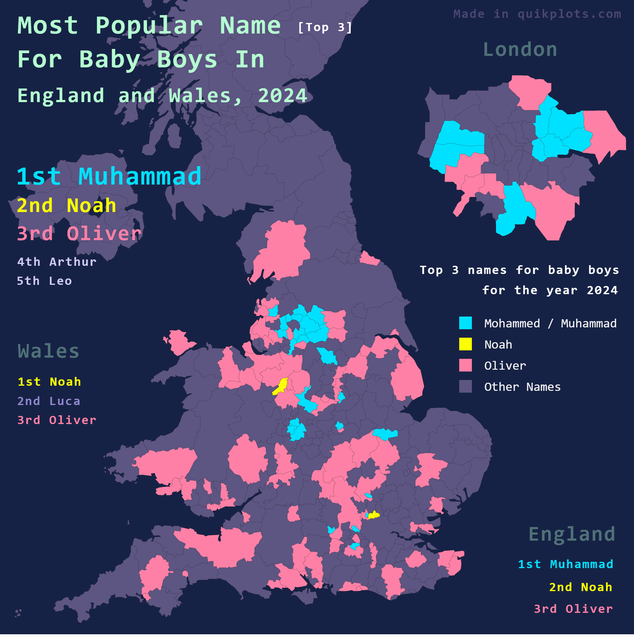 Map of Most Popular Baby Boy Names in England & Wales Map of Most Popular Baby Boy Names in England & Wales