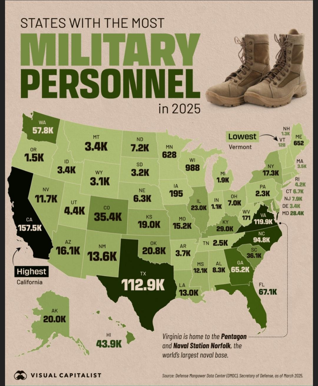Map of States with the Most Military Personnel Map of States with the Most Military Personnel