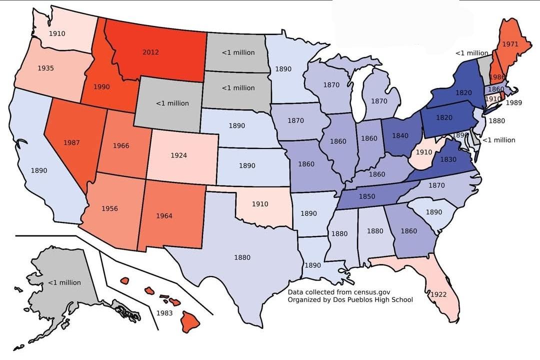 When Each State Population Exceeded 1 Million Map When Each State Population Exceeded 1 Million Map