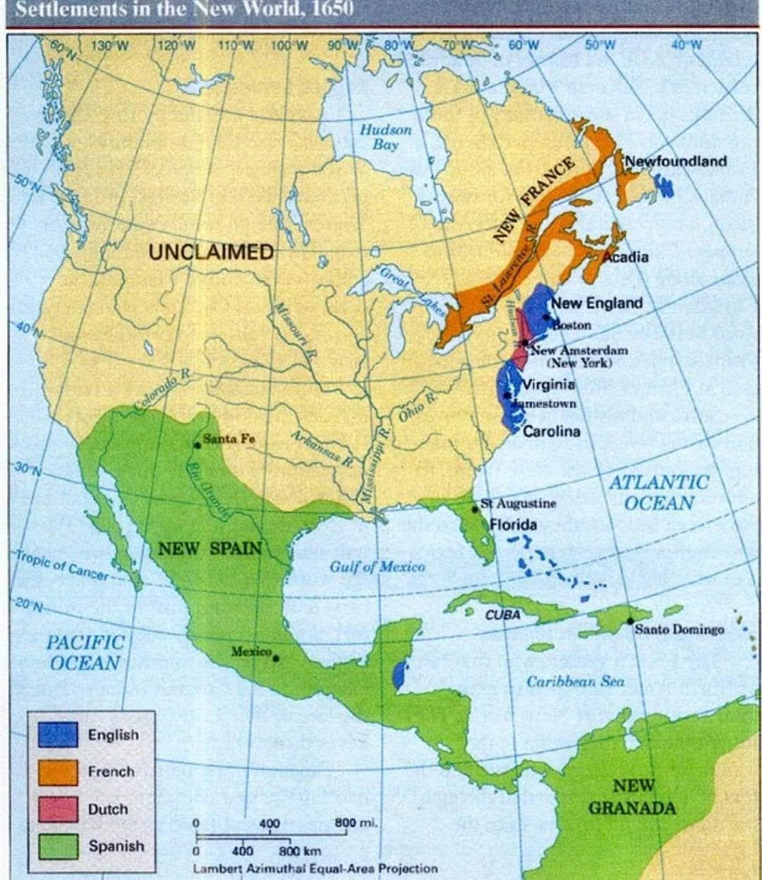 Settlements in the New World, 1650 Map Settlements in the New World, 1650 Map