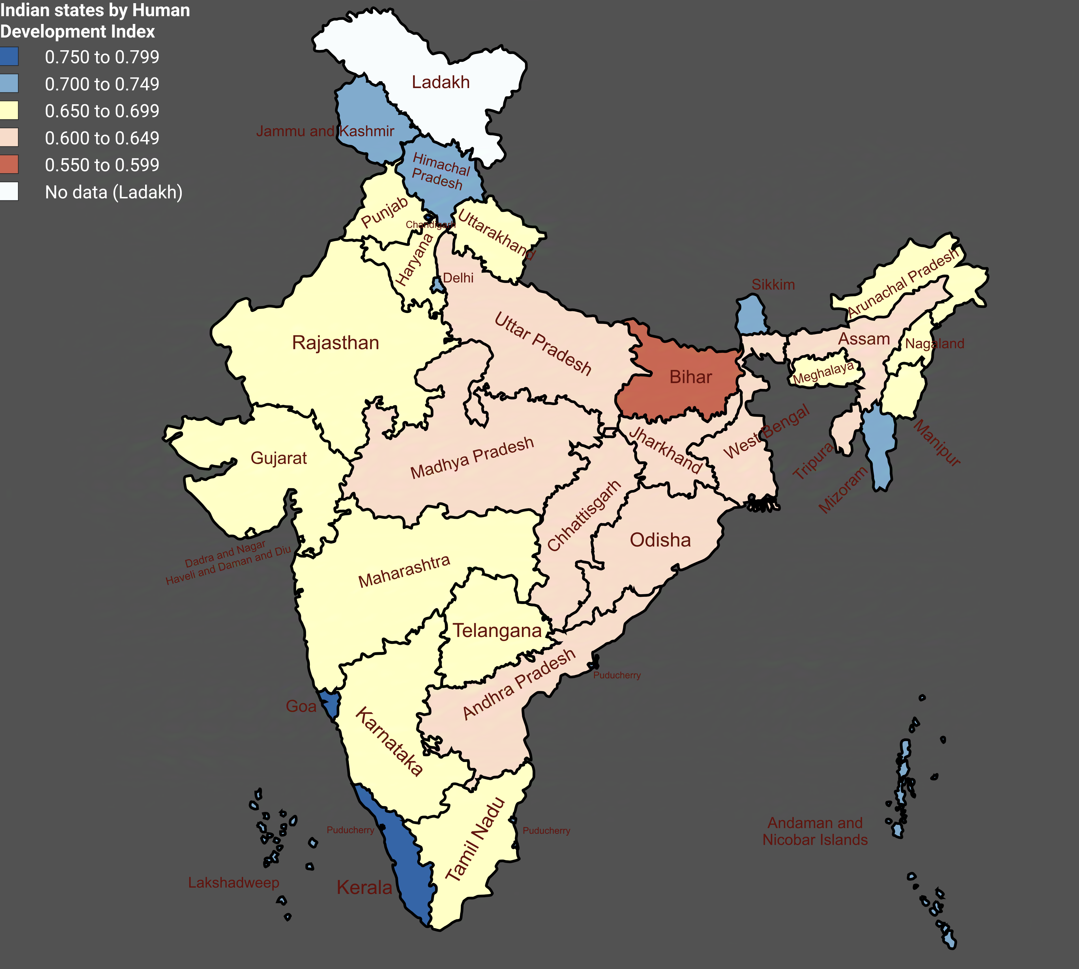 Indian States by Human Development Index Map Indian States by Human Development Index Map