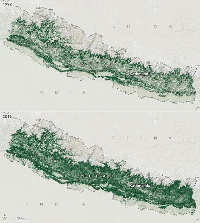 Nepal's Forest Area Map: 1992 vs 2016 Nepal's Forest Area Map: 1992 vs 2016