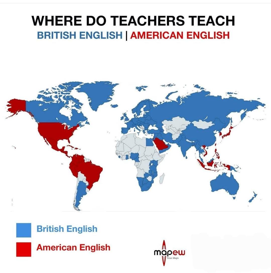 Map of American and British English in Schools Worldwide Map of American and British English in Schools Worldwide