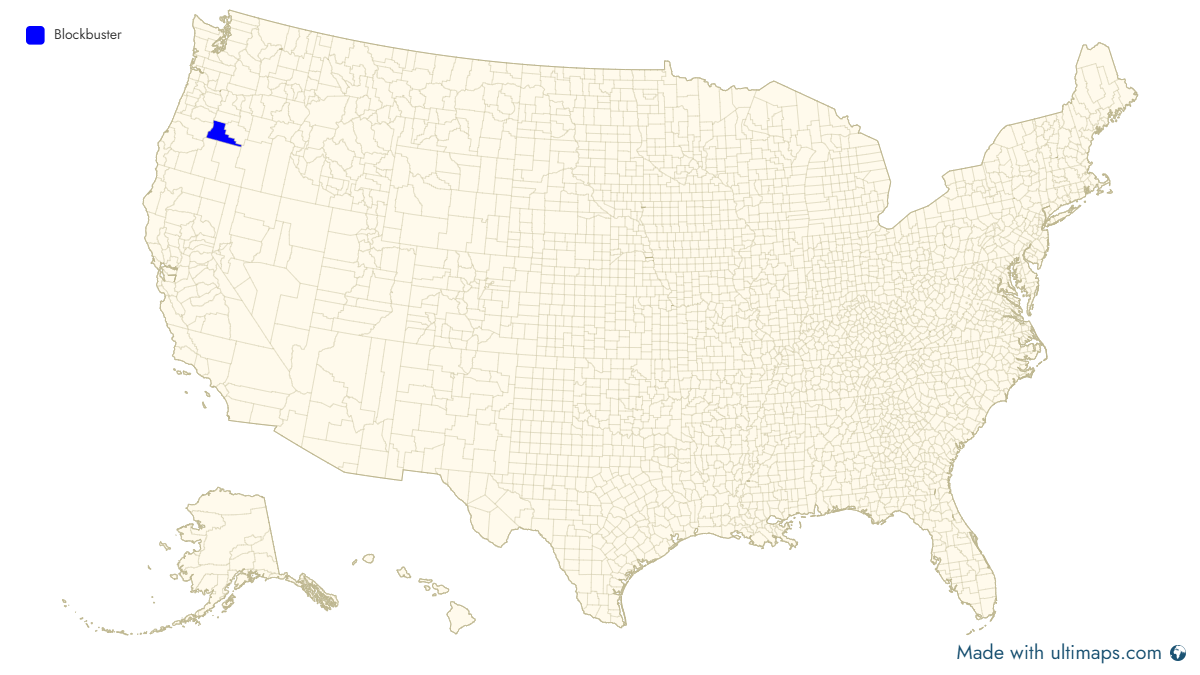 US Counties with Open Blockbuster Stores Map US Counties with Open Blockbuster Stores Map
