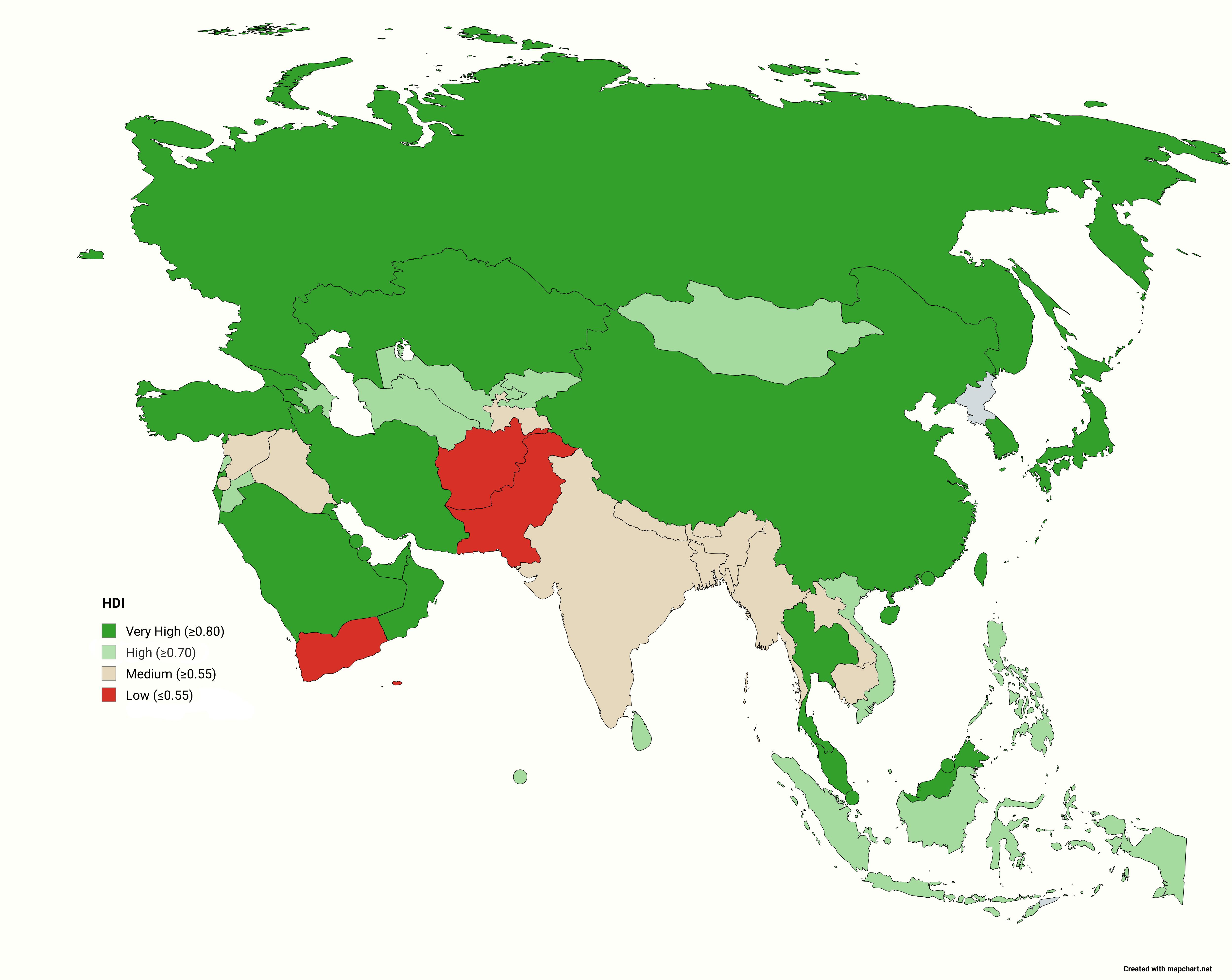 Asian Countries by HDI Class Map Asian Countries by HDI Class Map