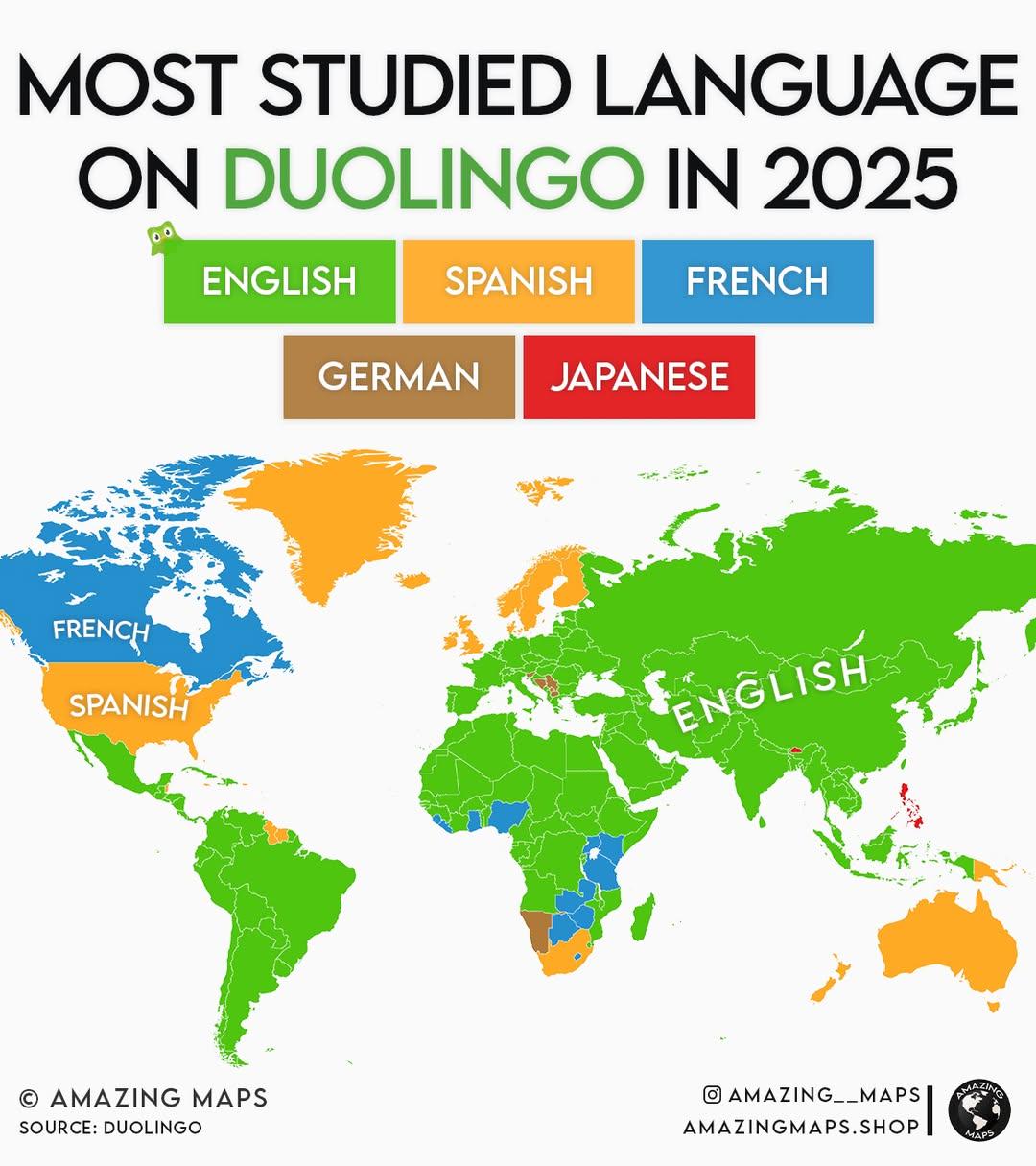Most Studied Language on Duolingo Map 2025 Most Studied Language on Duolingo Map 2025