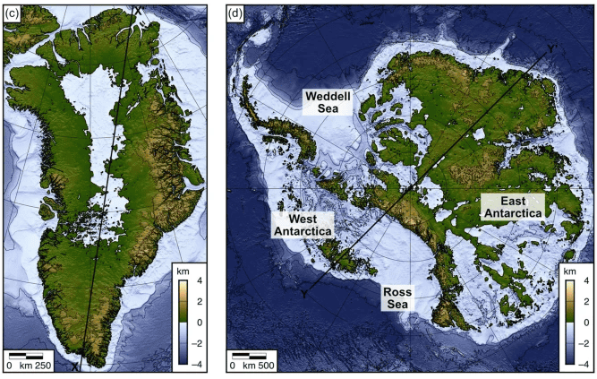 Map of Greenland and Antarctica Without Ice Sheets Map of Greenland and Antarctica Without Ice Sheets