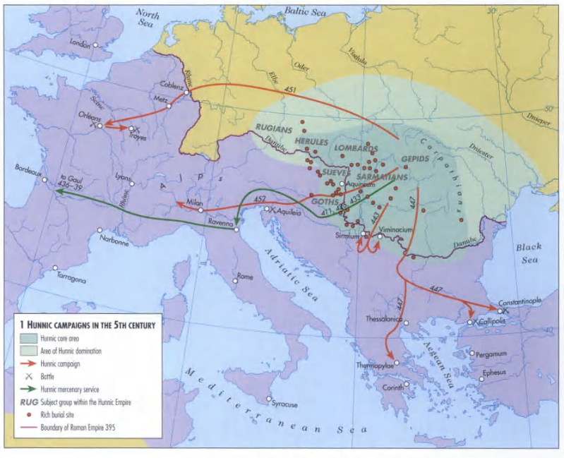 Hunnic Campaigns in the 5th Century Map Hunnic Campaigns in the 5th Century Map
