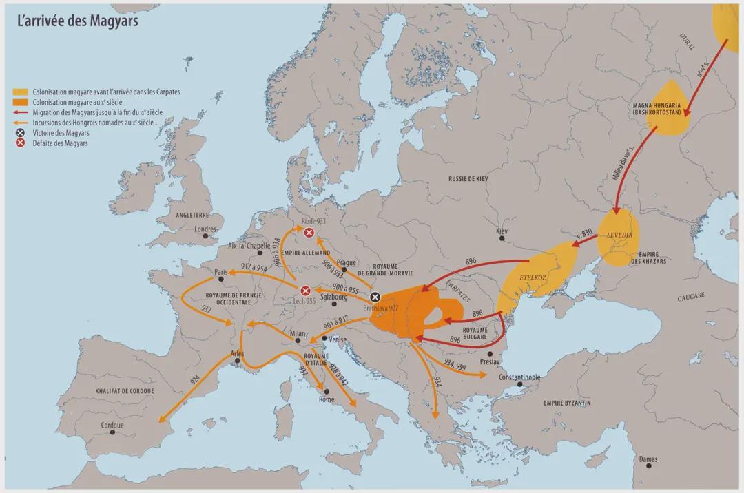 Map of the Arrival of the Magyars in the 10th Century Map of the Arrival of the Magyars in the 10th Century