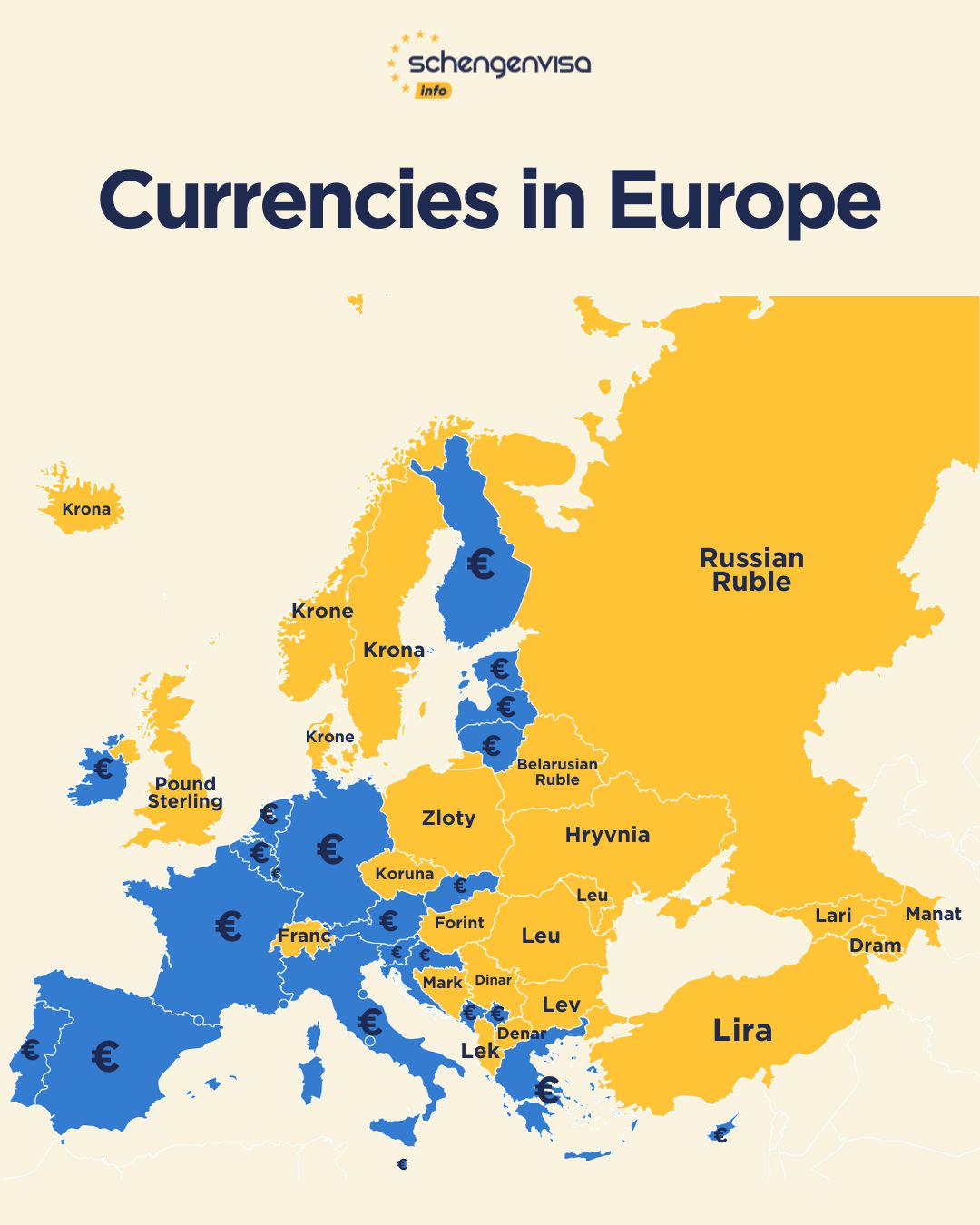 Currency Map of Europe 2025 Currency Map of Europe 2025