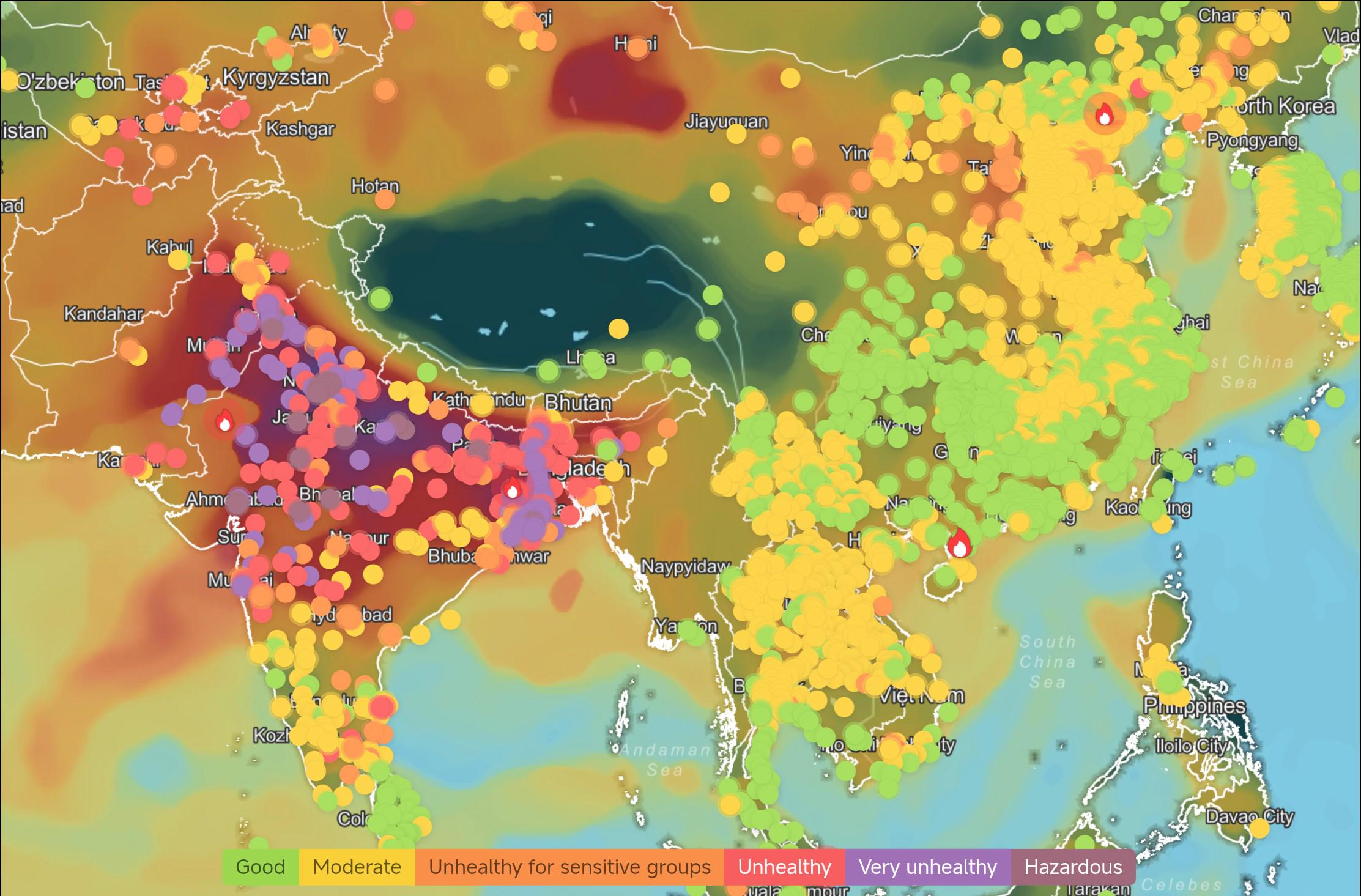 Air Pollution in Cities Across Asia Map Air Pollution in Cities Across Asia Map