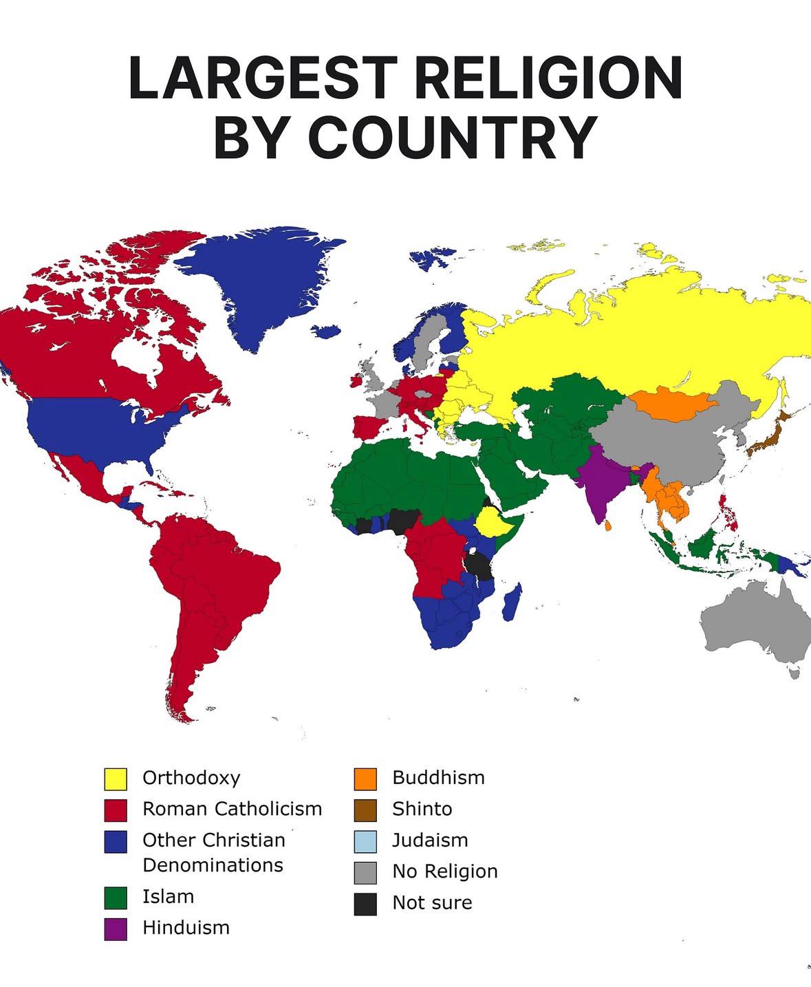 Largest Religion by Countries Map Largest Religion by Countries Map
