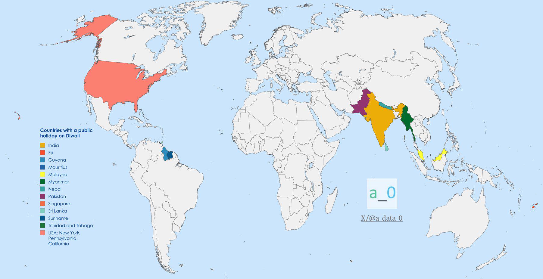 Countries with a Public Holiday on Diwali Map Countries with a Public Holiday on Diwali Map