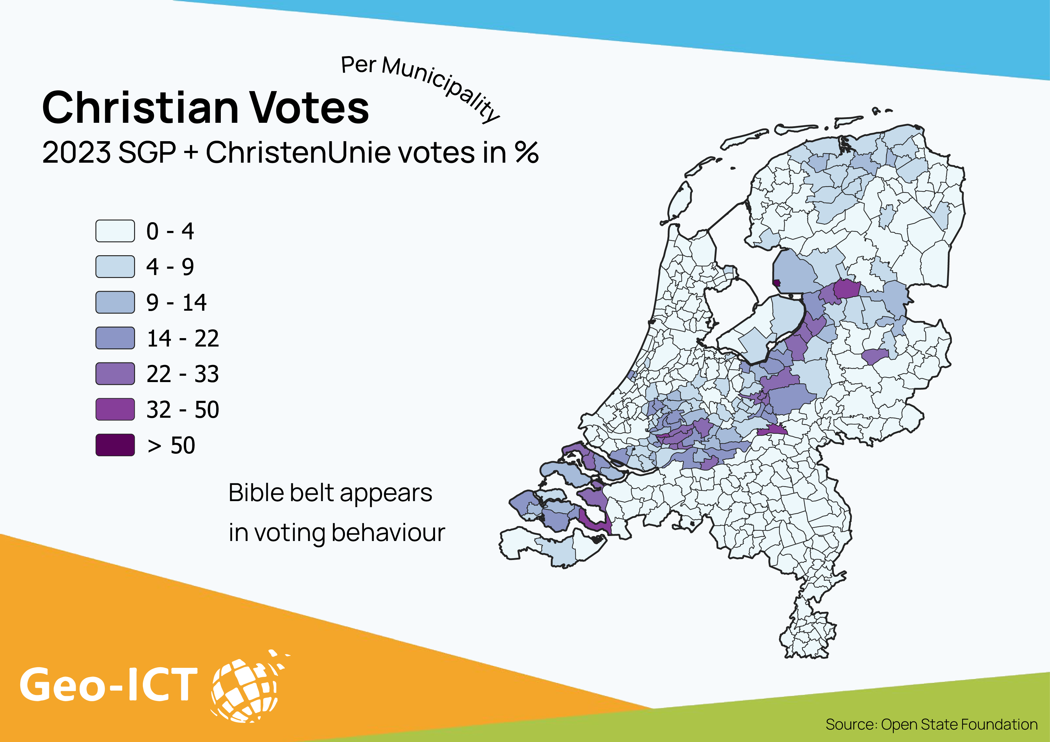 Christian Votes Map in Dutch 2023 Elections