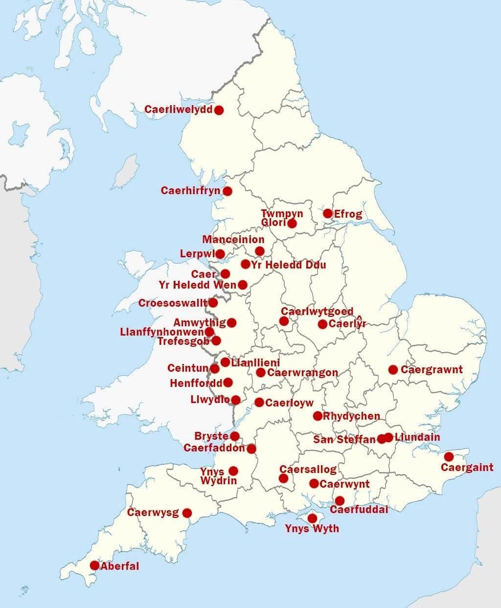 Towns in England with Welsh Names Map Towns in England with Welsh Names Map