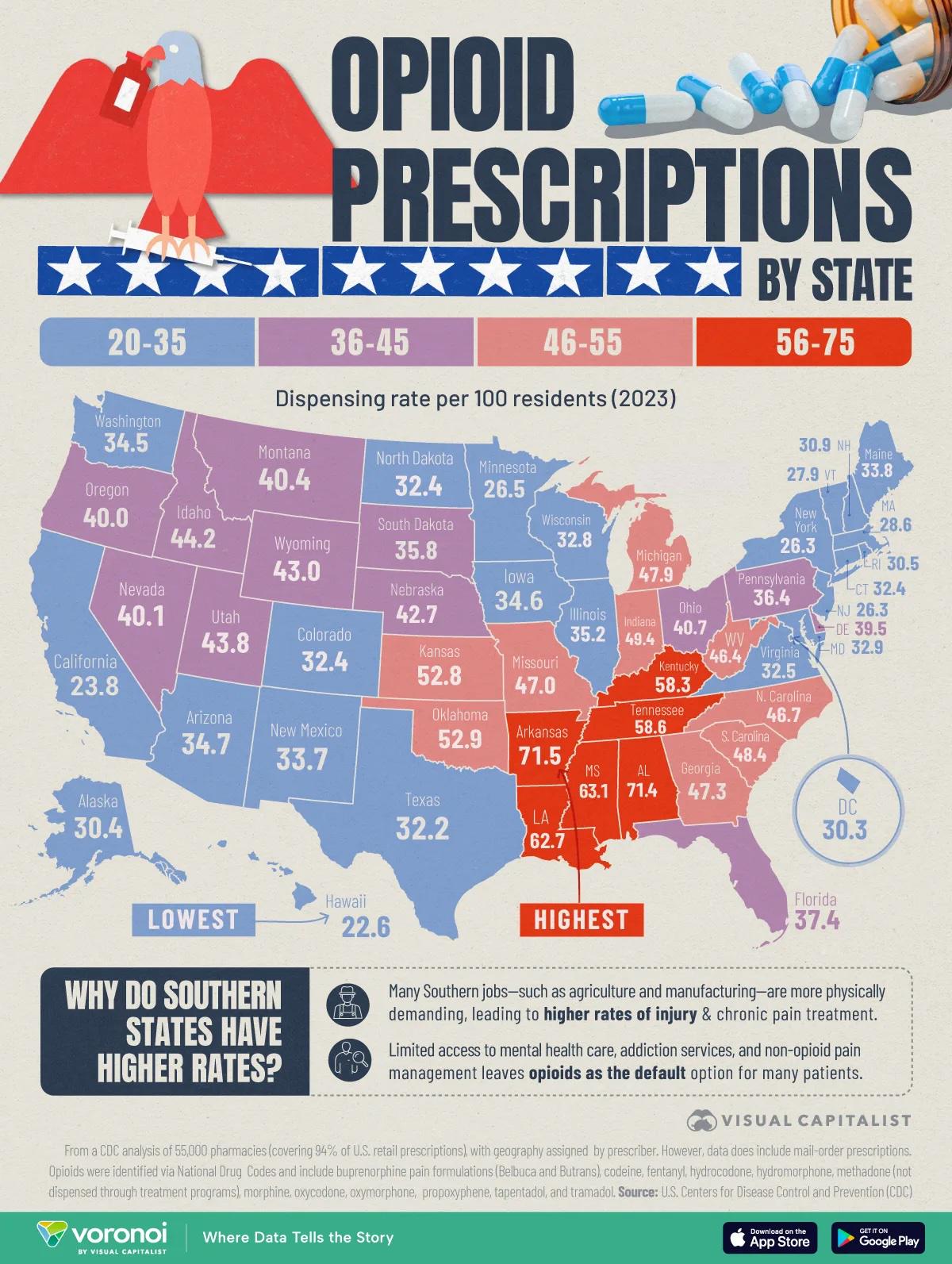 Opioid Prescriptions by US State Map Opioid Prescriptions by US State Map
