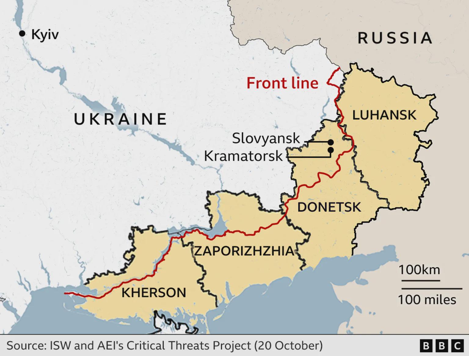 Current Frontline in Eastern Ukraine Map