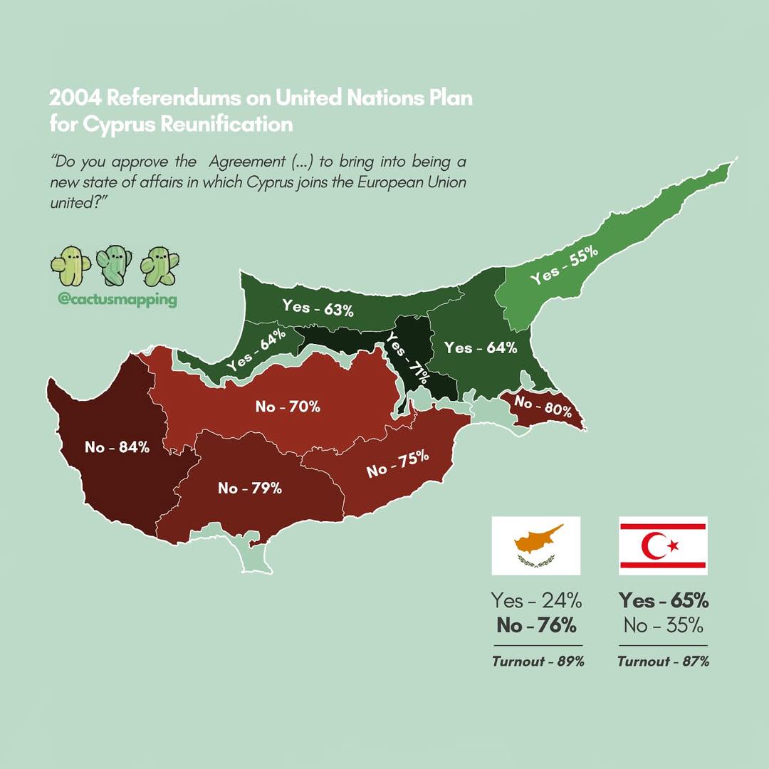 2004 Cyprus Reunification Referendum Results Map 2004 Cyprus Reunification Referendum Results Map