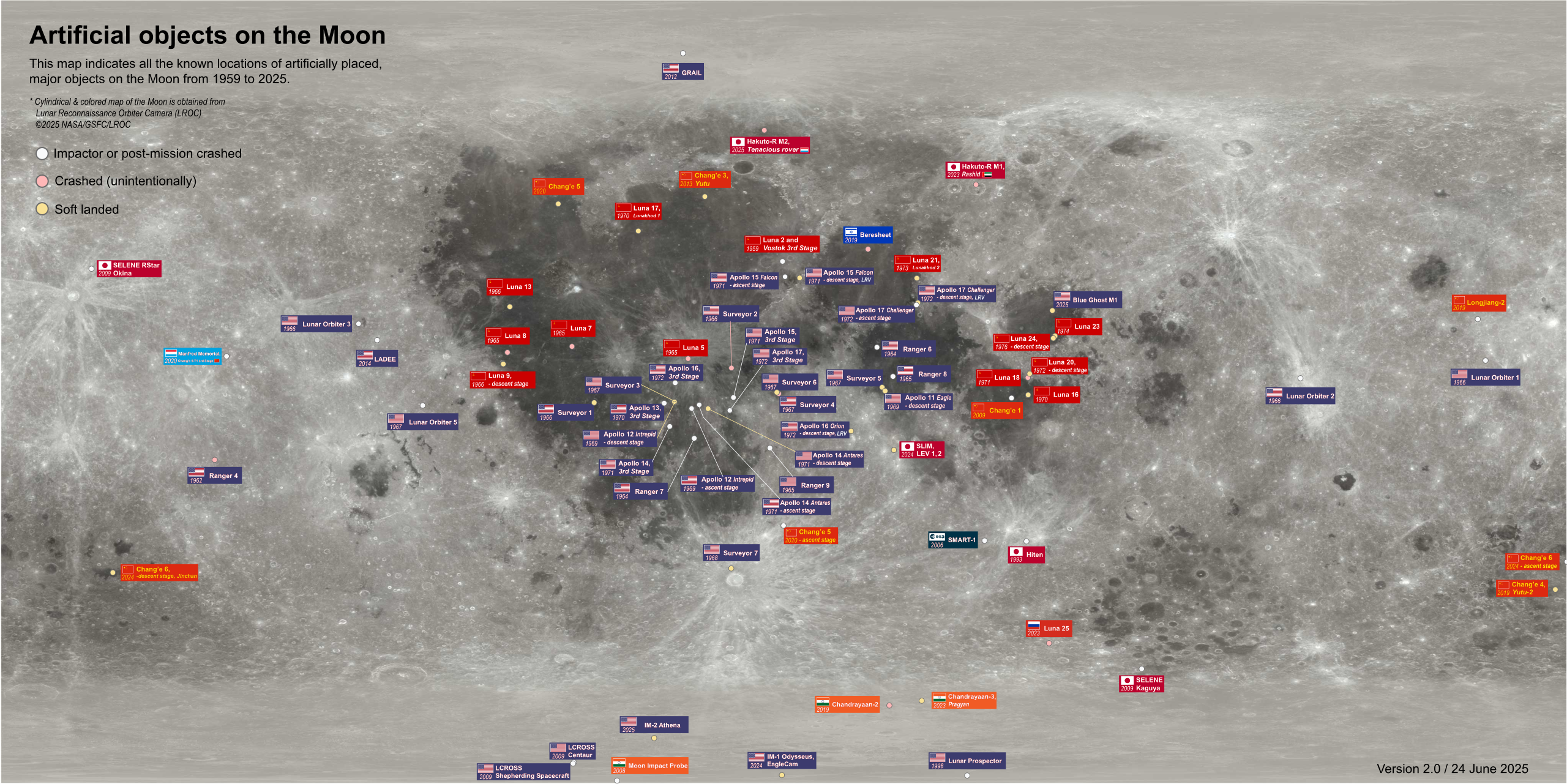 Map of Artificial Objects on the Moon 1959 to 2025 Map of Artificial Objects on the Moon 1959 to 2025