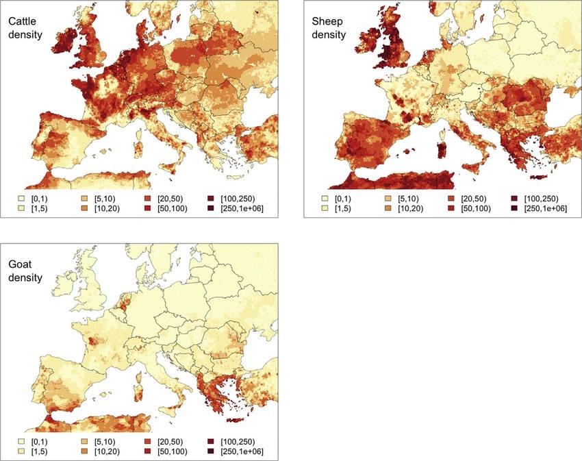Cattle, Sheep and Goat Density Map in Europe