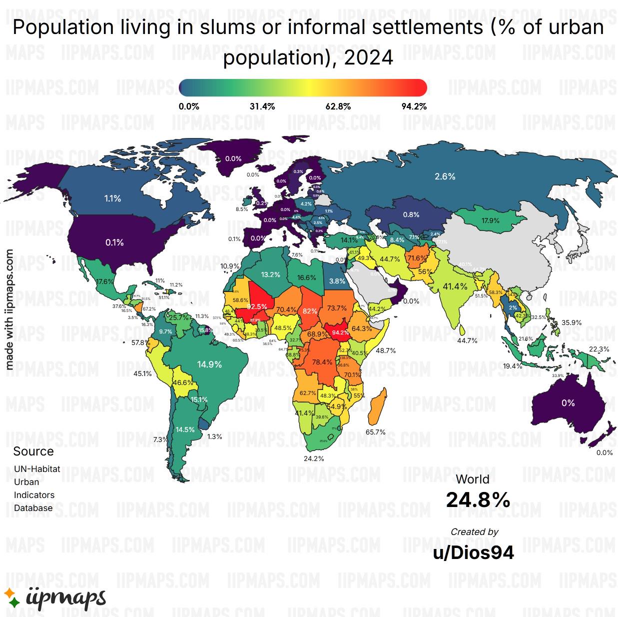 Slum Population Percentage Map by Country Slum Population Percentage Map by Country