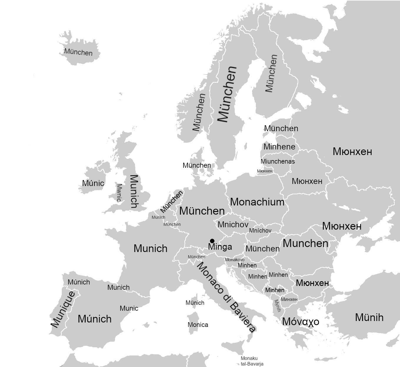 Map of How Munich is Called Across Europe Map of How Munich is Called Across Europe