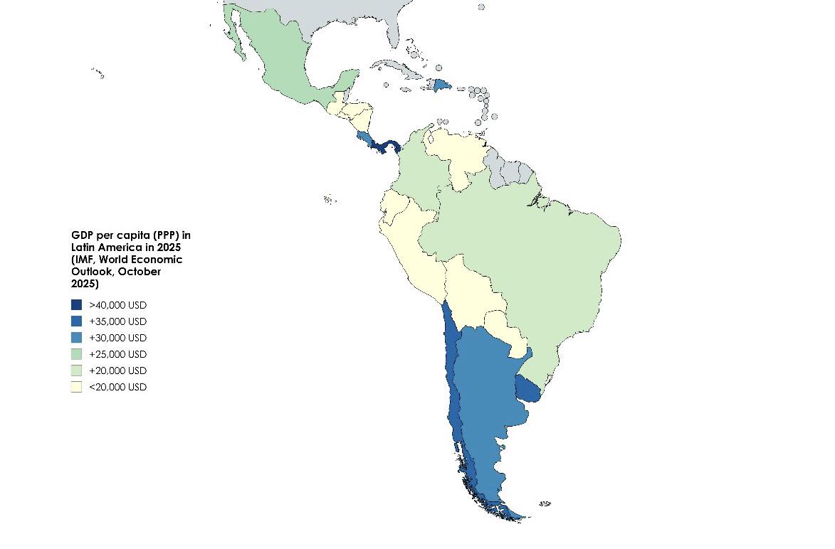 GDP Per Capita PPP Map of Latin America 2025 GDP Per Capita PPP Map of Latin America 2025