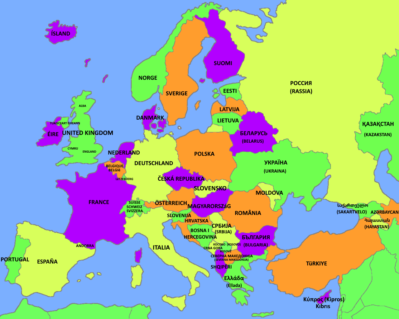Names of European Countries in Their Native Language Map Names of European Countries in Their Native Language Map