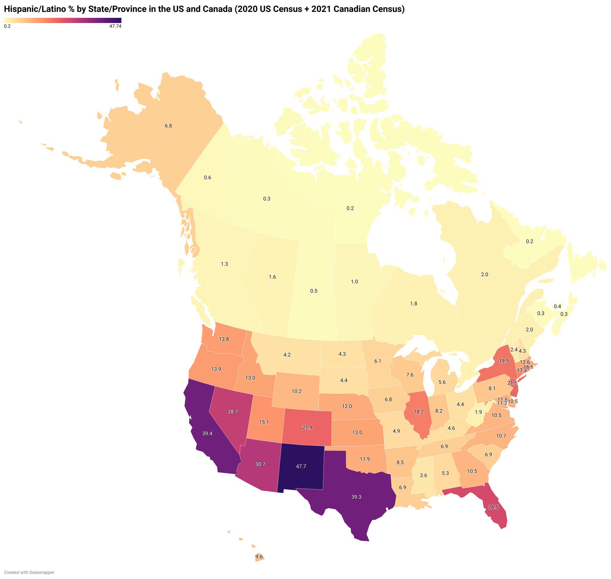 Hispanic/Latino Population Percentage Map by State/Province Hispanic/Latino Population Percentage Map by State/Province