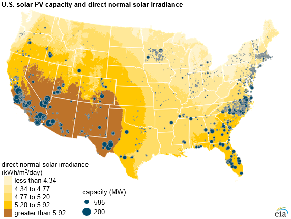 Maximum Solar Potential in the USA Map Maximum Solar Potential in the USA Map