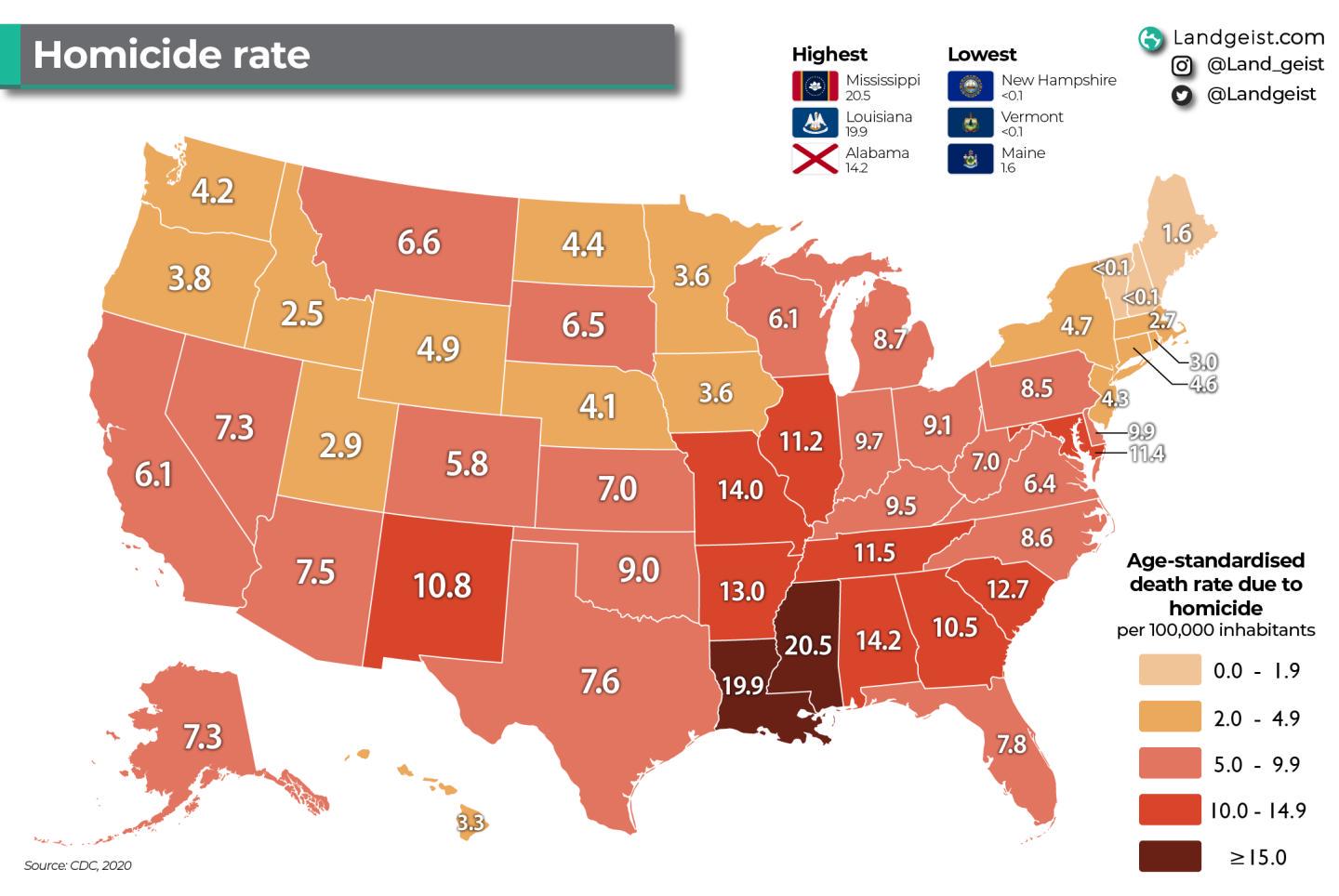 US Homicide Rate by State Map US Homicide Rate by State Map