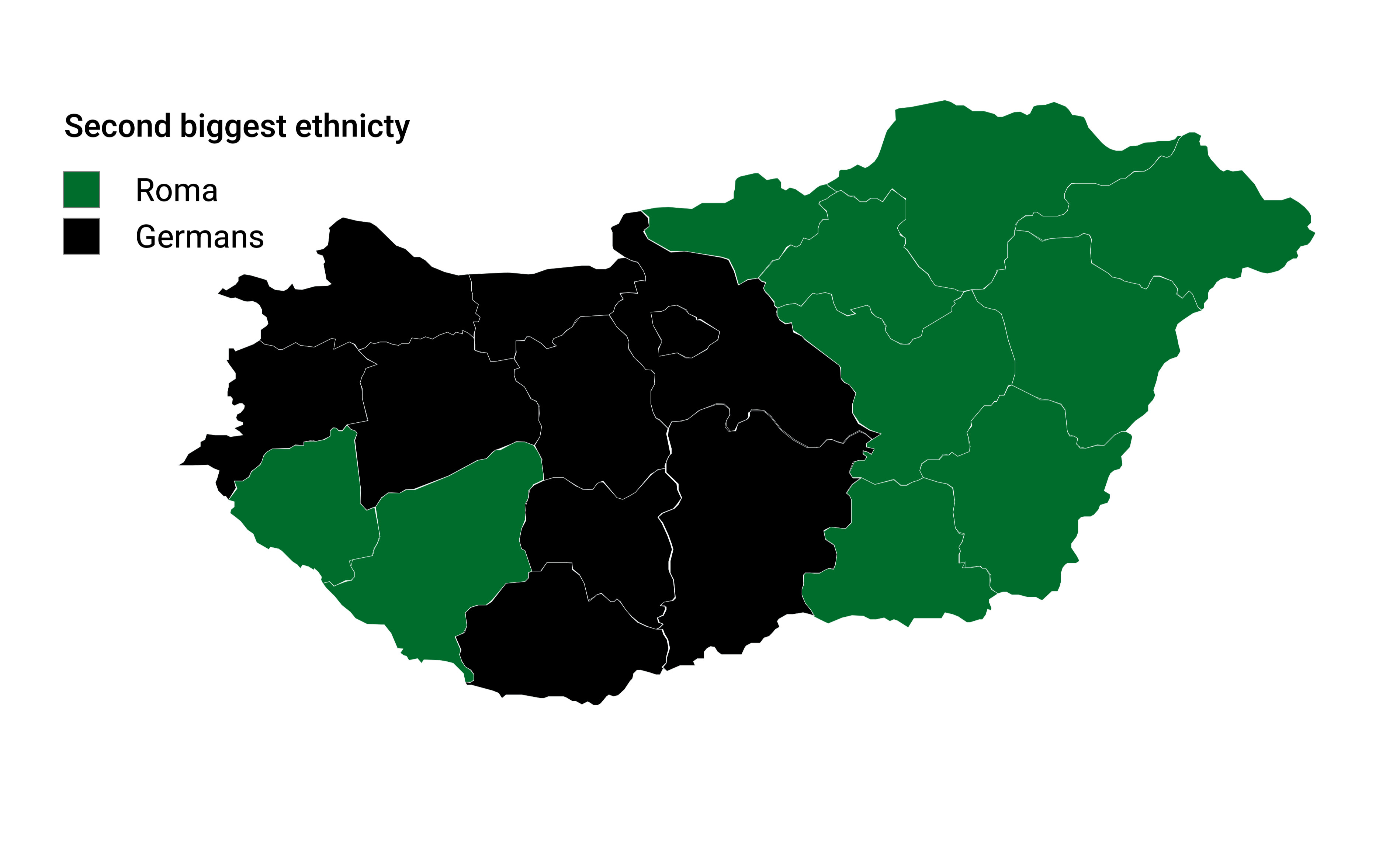 Map of Second Largest Ethnic Group in Hungarian Counties Map of Second Largest Ethnic Group in Hungarian Counties