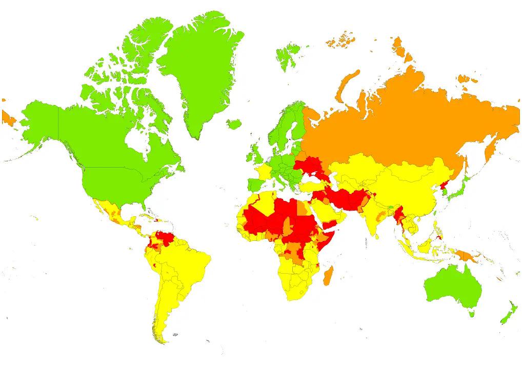 Travel Advice Map for Dutch Citizens October 2025 Travel Advice Map for Dutch Citizens October 2025