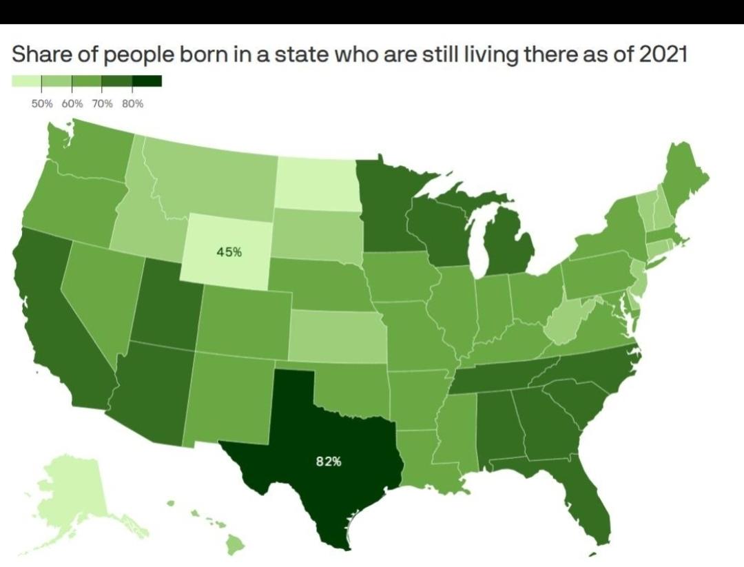 Map of Residents by Birth State in 2020 Map of Residents by Birth State in 2020
