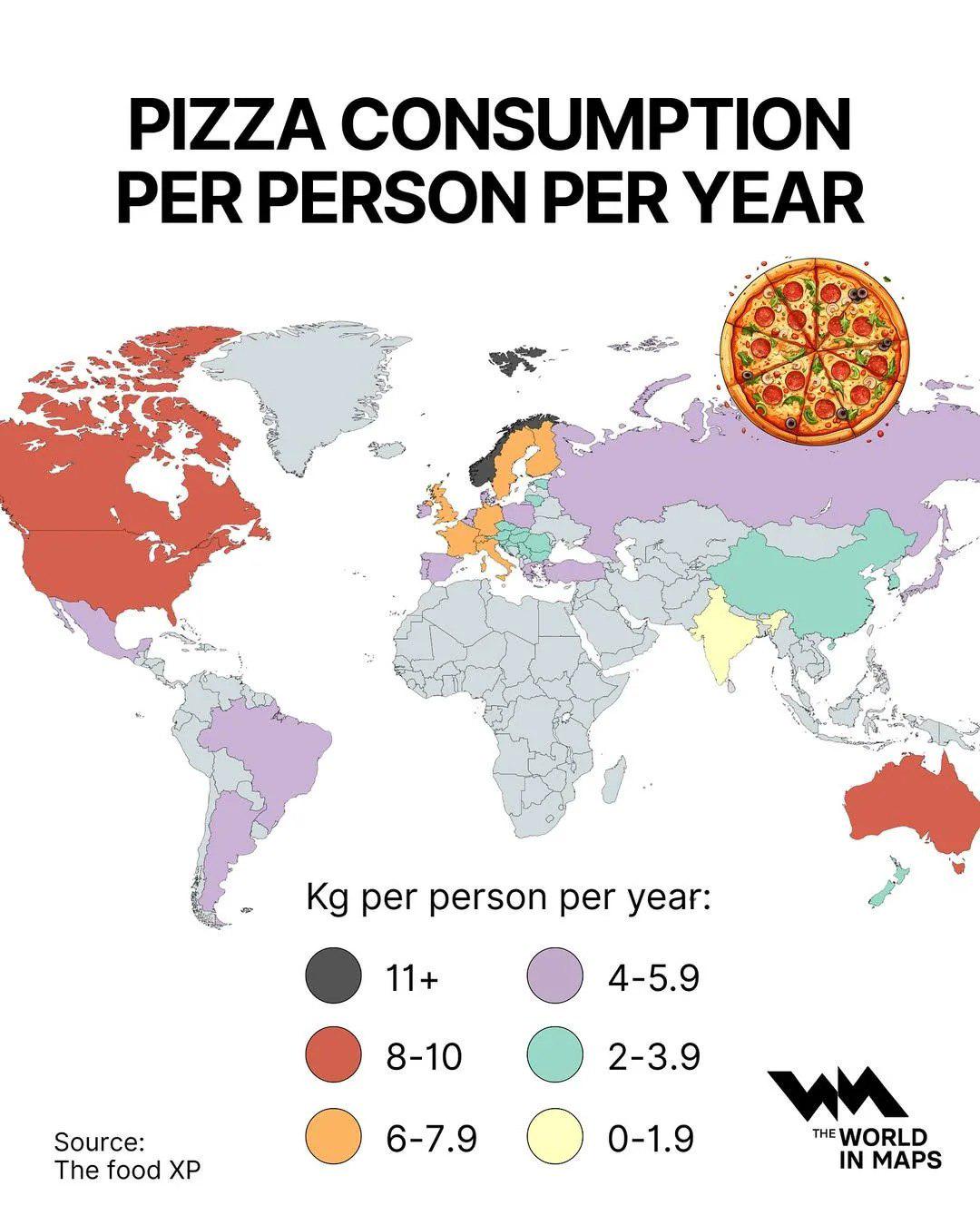 Pizza Consumption Per Person Per Year Map Pizza Consumption Per Person Per Year Map