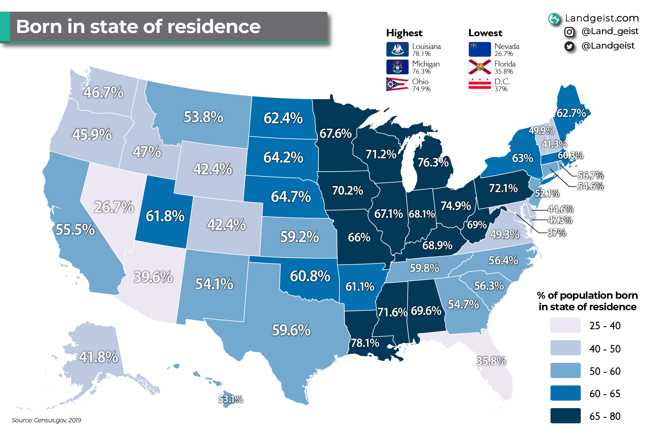 Map of People Living in Birth States Map of People Living in Birth States