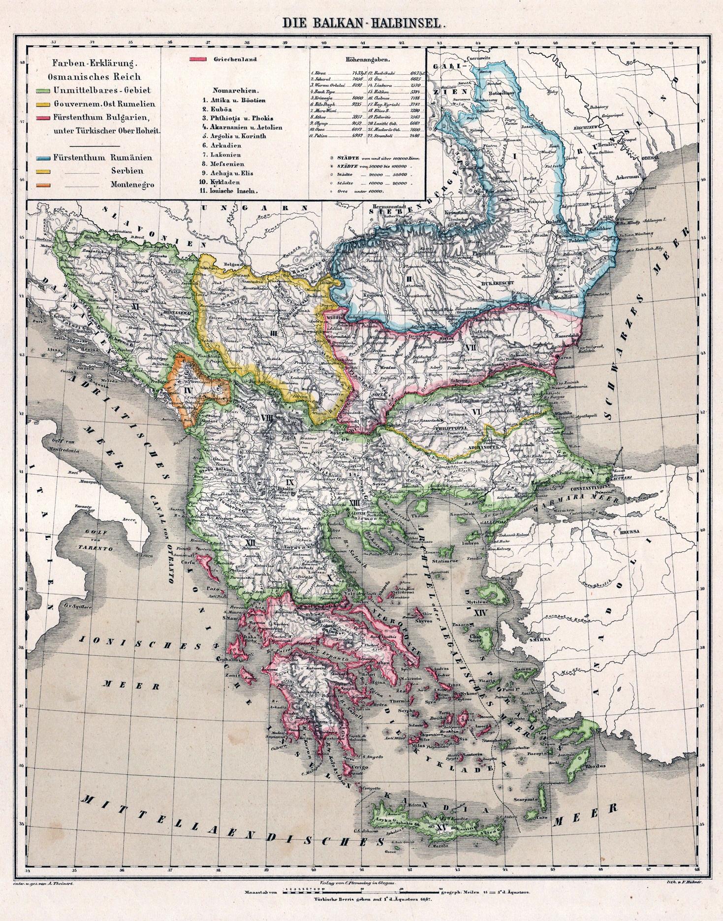 Balkans Geography Map from 1878 Balkans Geography Map from 1878