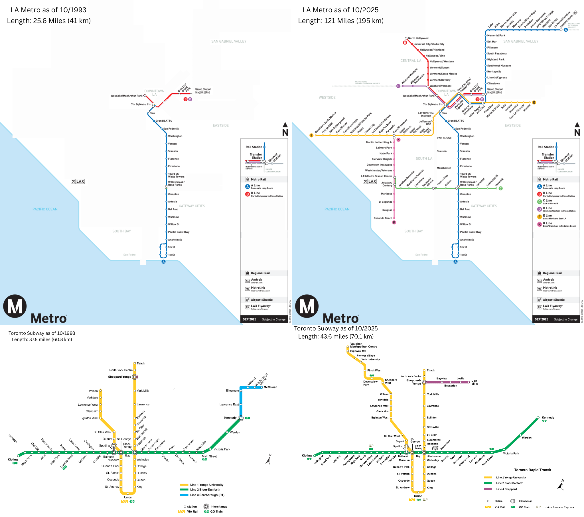 Toronto vs. Los Angeles Rail Transit Networks Map Toronto vs. Los Angeles Rail Transit Networks Map