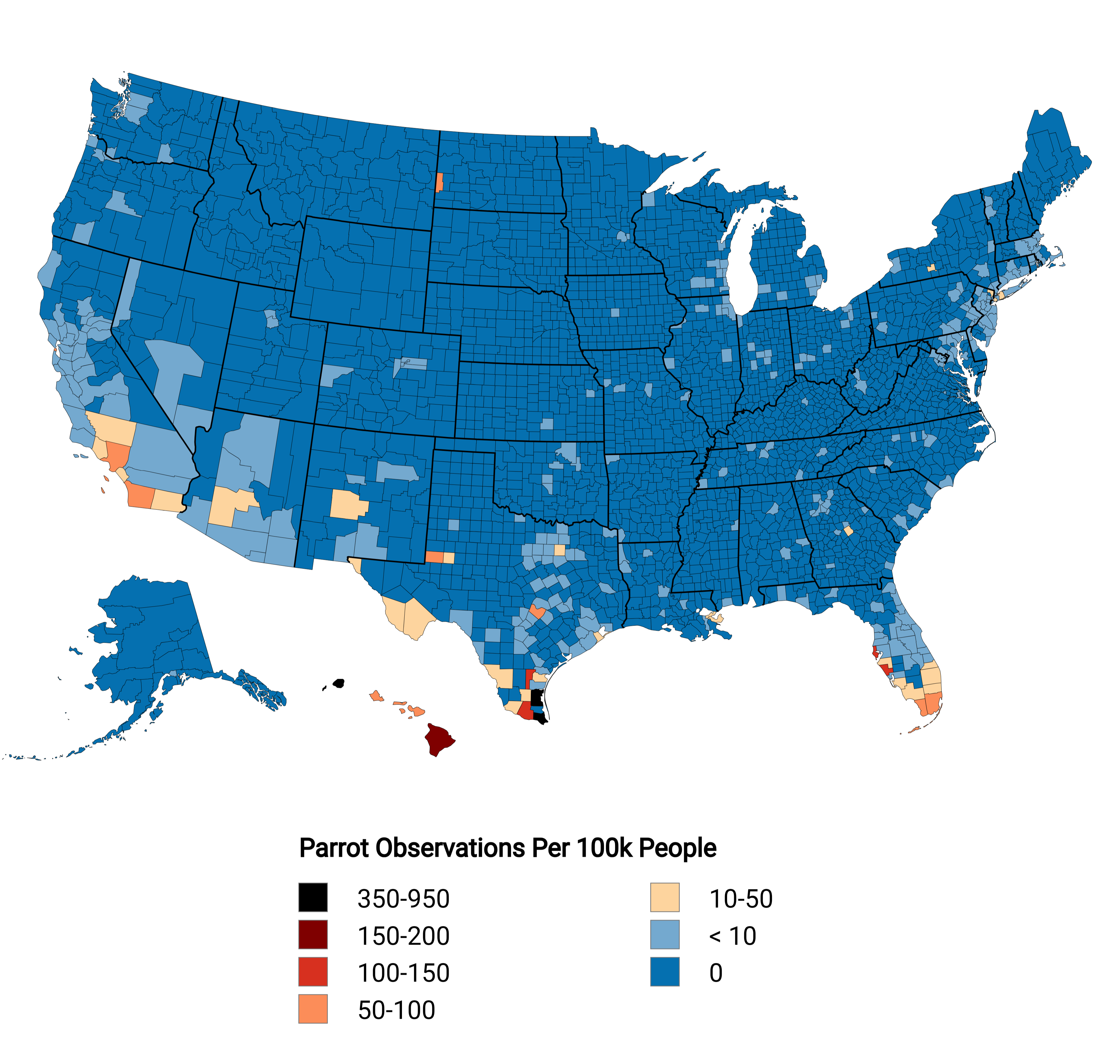 Parrots in the US Map Parrots in the US Map