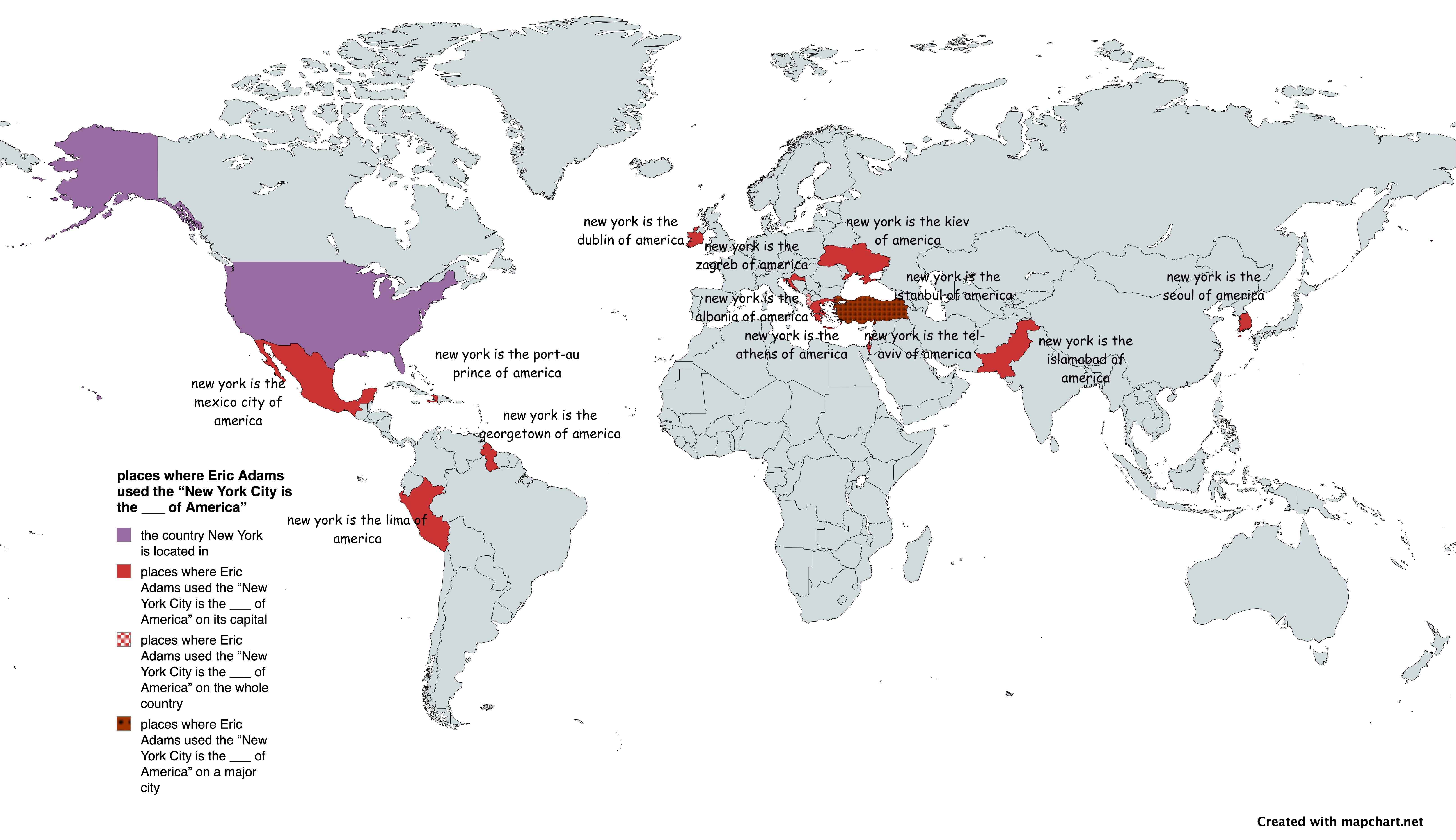 Map of Places Eric Adams Called NYC the ___ of America Map of Places Eric Adams Called NYC the ___ of America