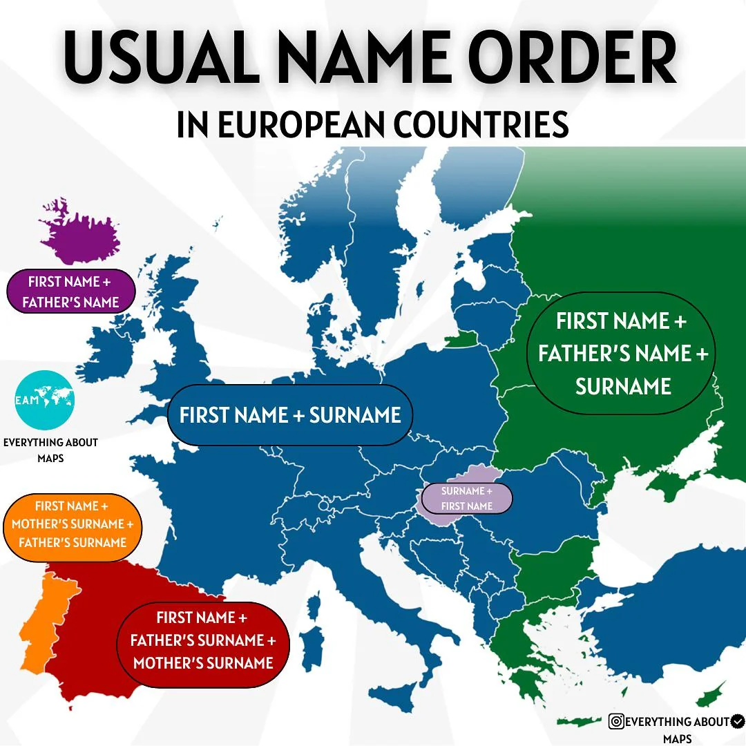 Usual Name Order in European Countries Map