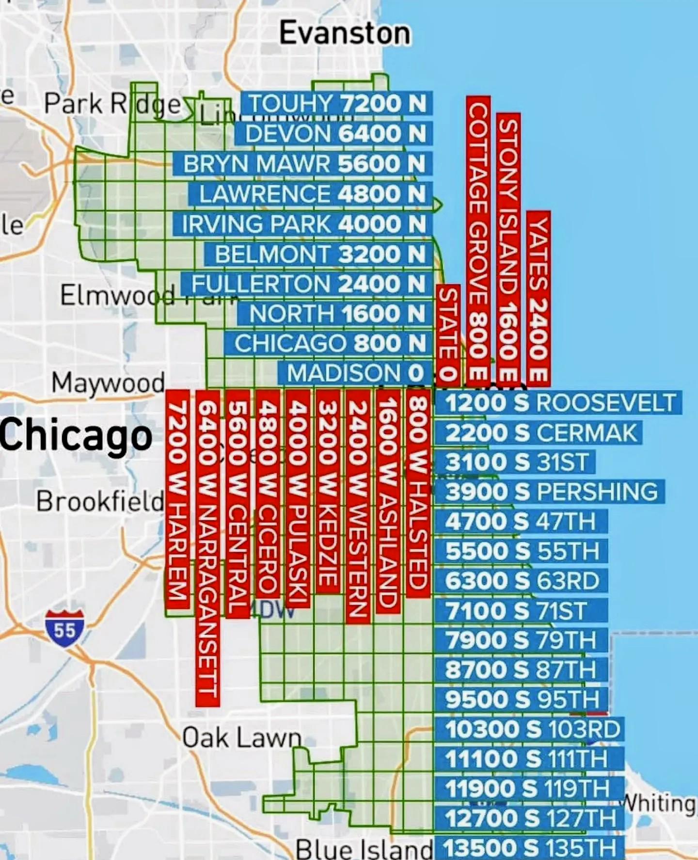 Chicago Street Grid Map Every 8 Blocks is a Mile Chicago Street Grid Map Every 8 Blocks is a Mile