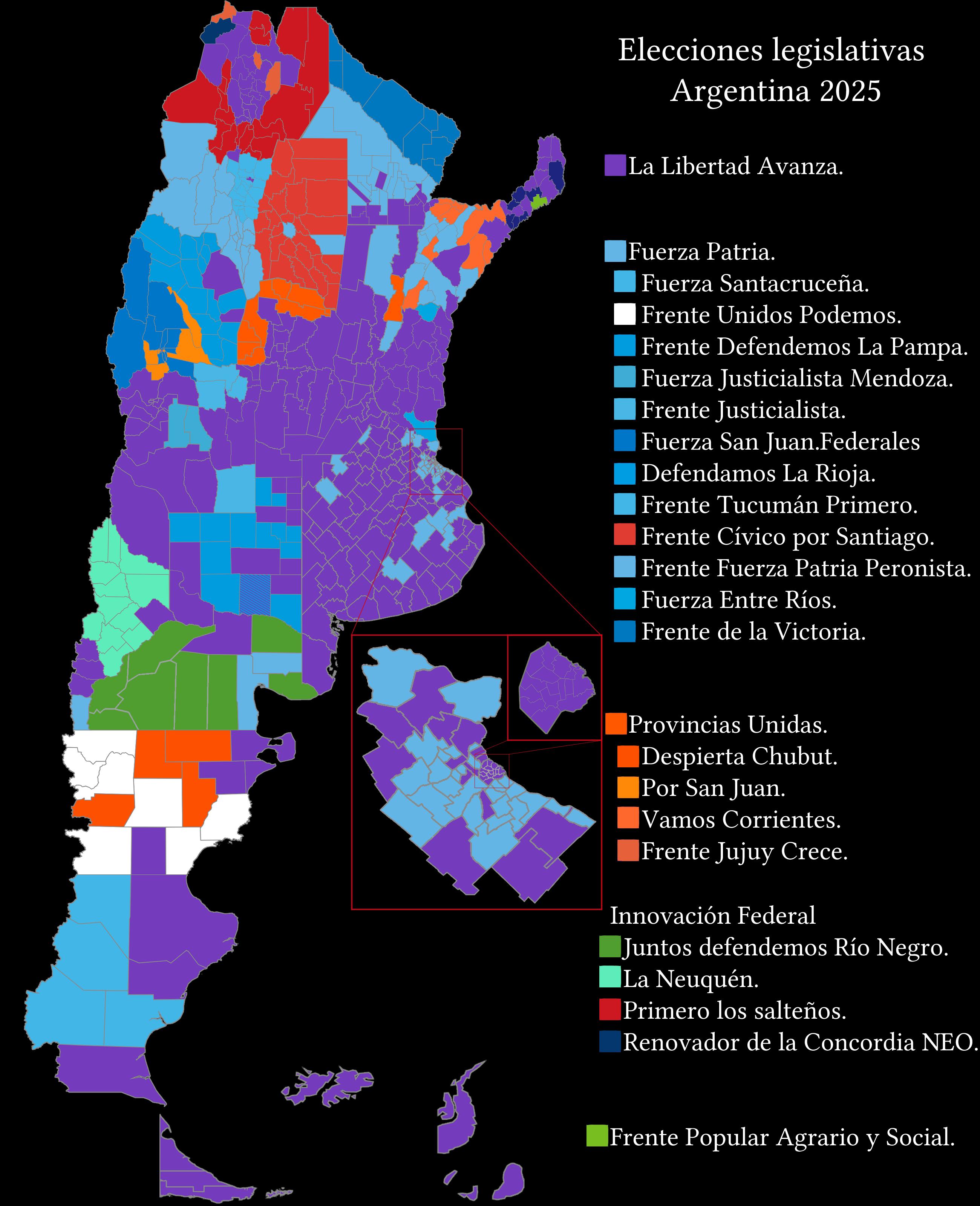 2025 Argentine Legislative Elections by Department Map 2025 Argentine Legislative Elections by Department Map