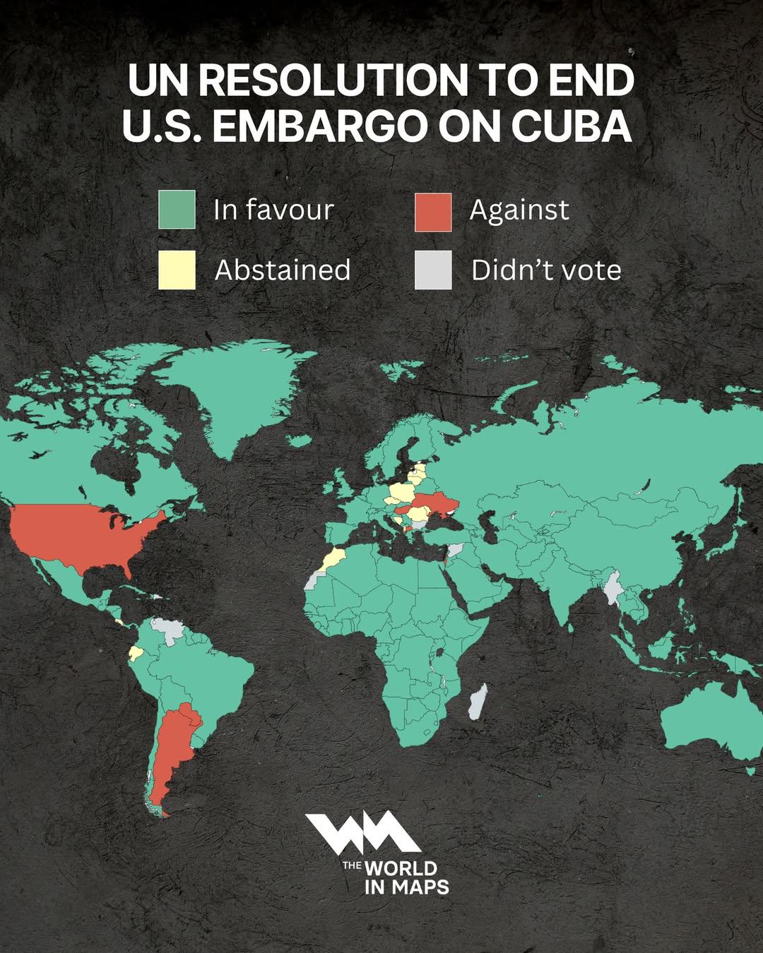 UN Resolution Map to End US Embargo on Cuba UN Resolution Map to End US Embargo on Cuba