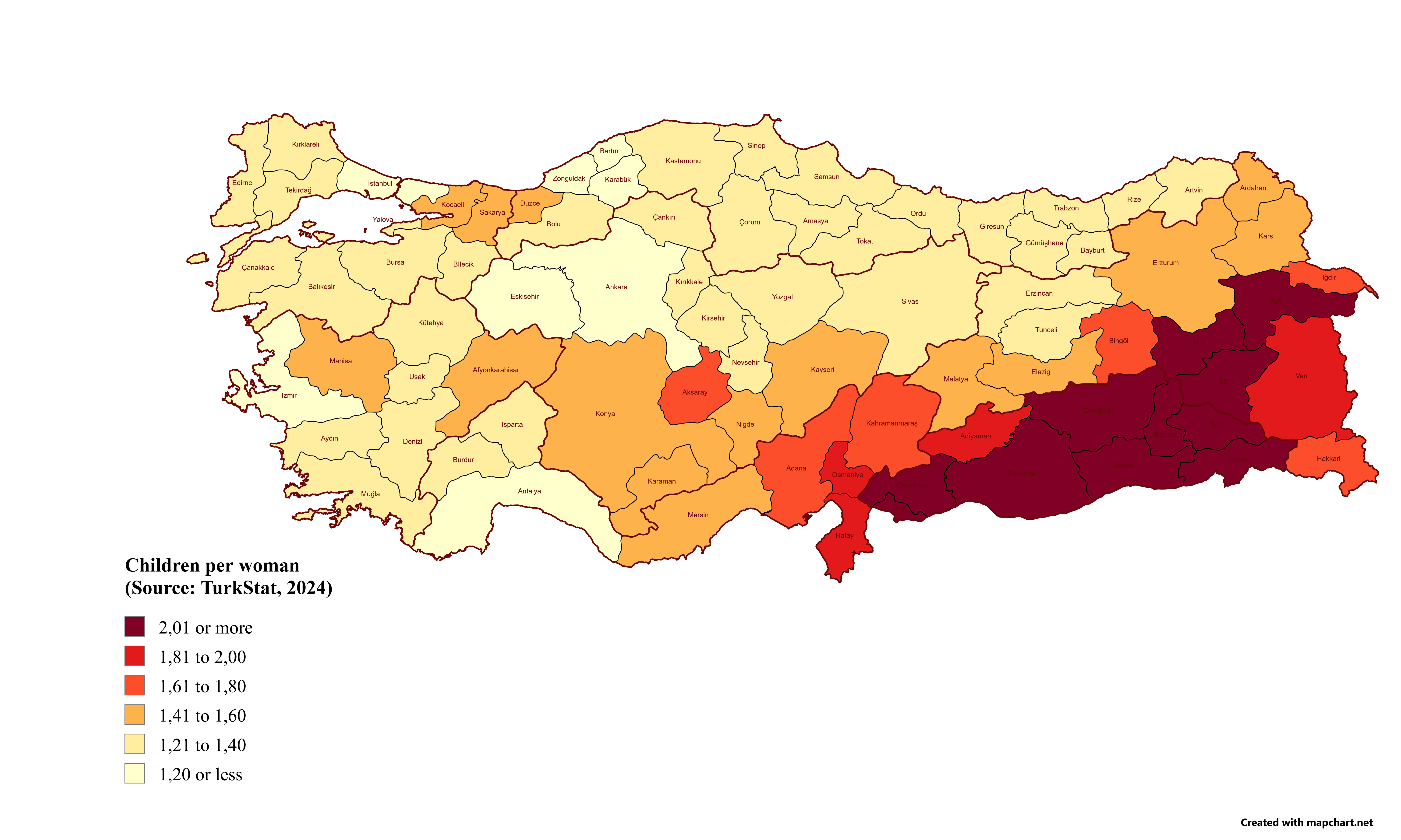 Children per Woman in Turkey by Province Map Children per Woman in Turkey by Province Map