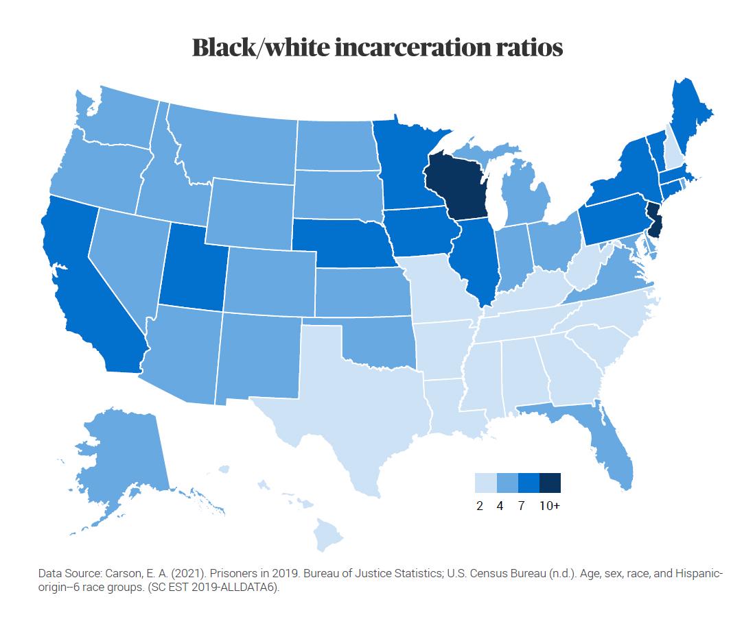 Black/White Incarceration Ratios in the US Map Black/White Incarceration Ratios in the US Map