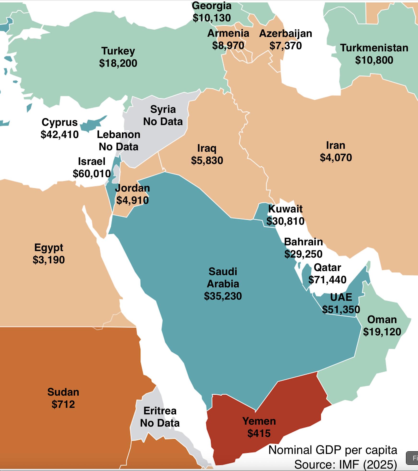 GDP Per Capita by Country Map Middle East GDP Per Capita by Country Map Middle East