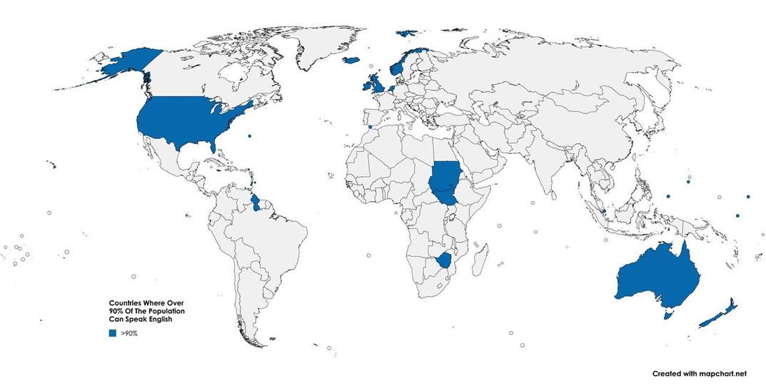 Map of Countries Where Over 90% Speak English Map of Countries Where Over 90% Speak English