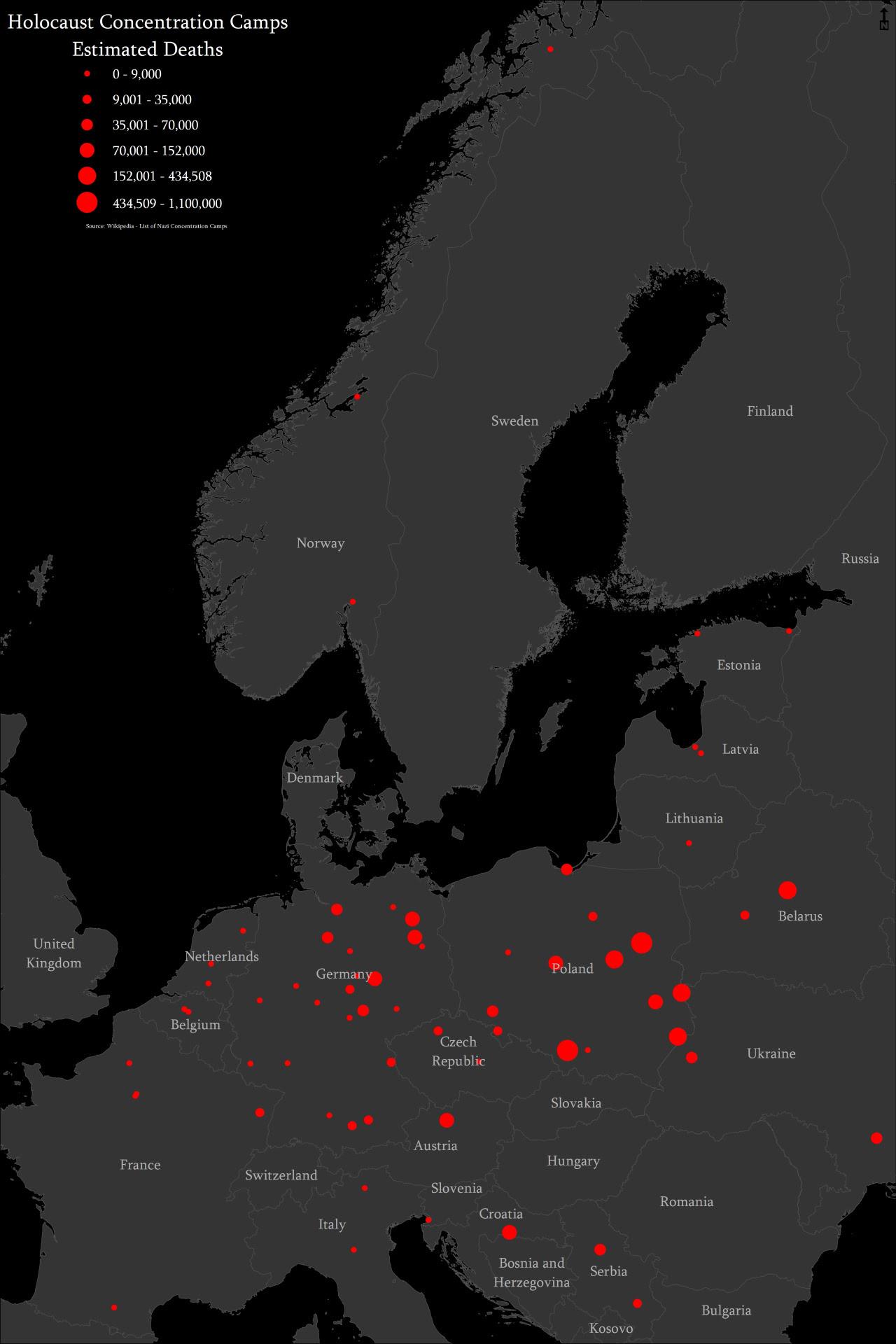 Holocaust Concentration Camps Estimated Deaths Map Holocaust Concentration Camps Estimated Deaths Map
