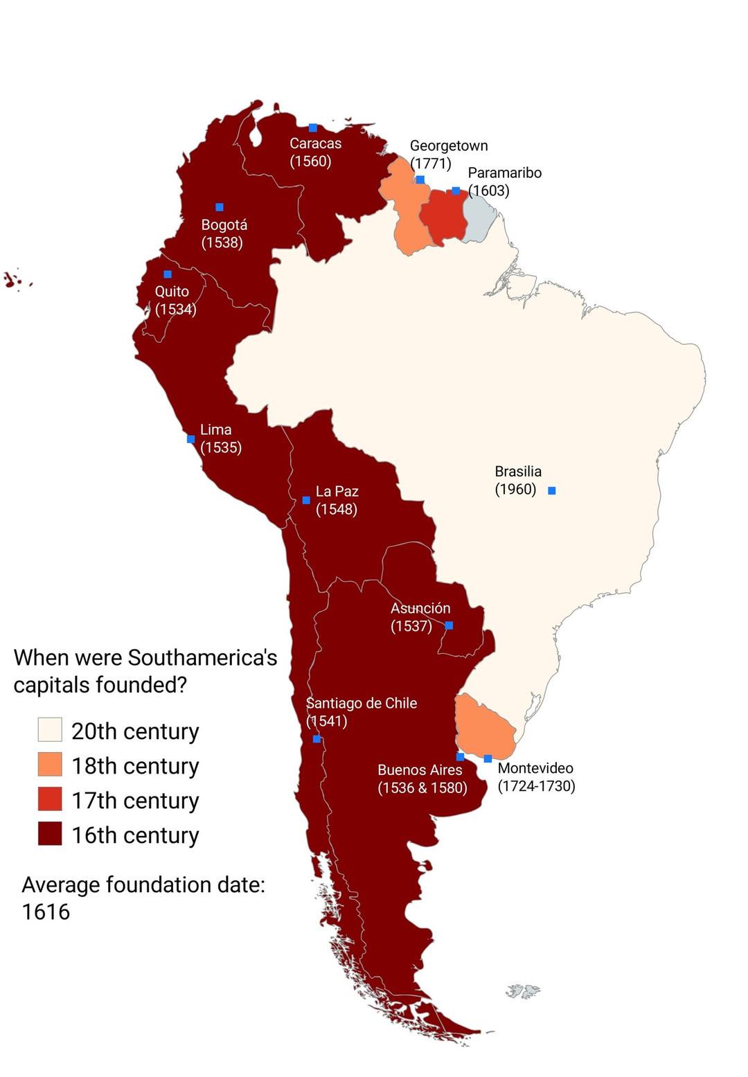 Capitals of South America Founded Map Capitals of South America Founded Map